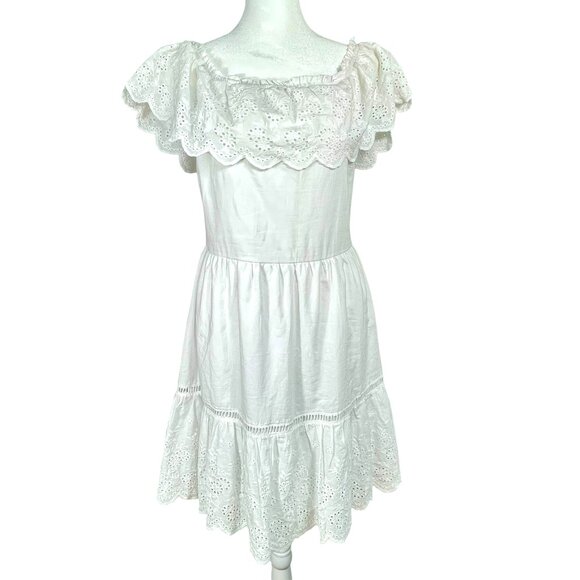 Blue Rain Dresses & Skirts - Blue Rain Tiered Ruffle Cotton Eyelet Dress White Fit & Flare Off-Shoulder Sz M
